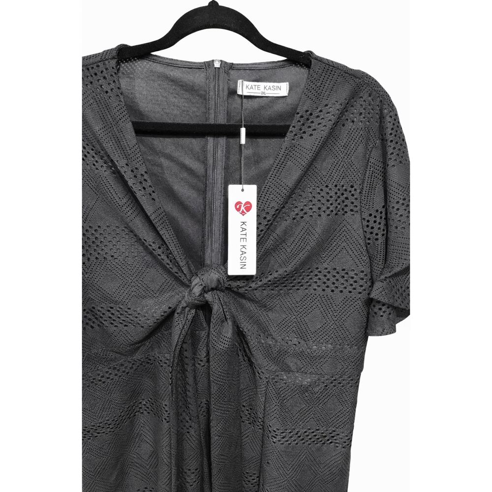 Kate Kasin 2XL NWT Black Eyelet Tie Front Dress Ruffle Hem Goth Vamp Coquette - Picture 7 of 7
